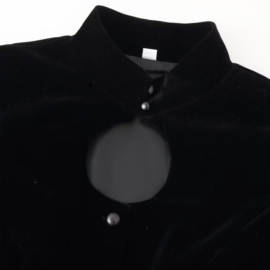 Damen nan taillierte Samtjacke mit Stehkragen Cut-Out und asymmetrischem Schößchen EB