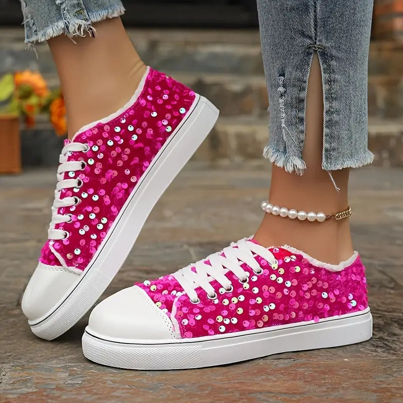 Damen Trendige Sneakers mit funkelnden Pailletten und komfortabler Sohle EB
