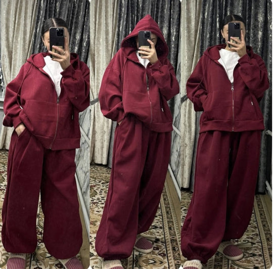 Damen nan übergroße Kapuzenjacke mit Reißverschluss und weite Jogginghose Lounge Set EB