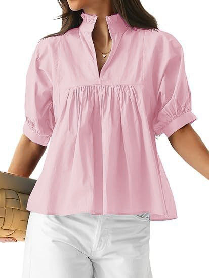 Damen elegante kurzärmlige Bluse mit Rüschendetails und lässigem Schnitt EB