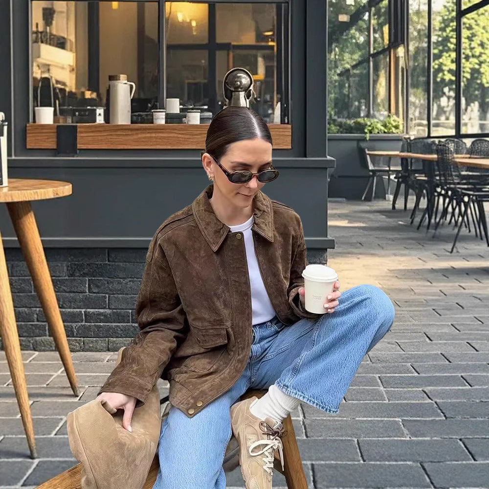 Damen Modische Wildlederjacke im lässigen Stil EB