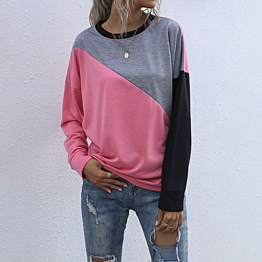 Damen Sportliches Sweatshirt mit modischem Farbblockdesign EB