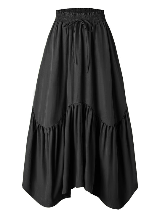 Damen Maxi-Rock mit kreativem Volantdesign und elastischem Bund EB