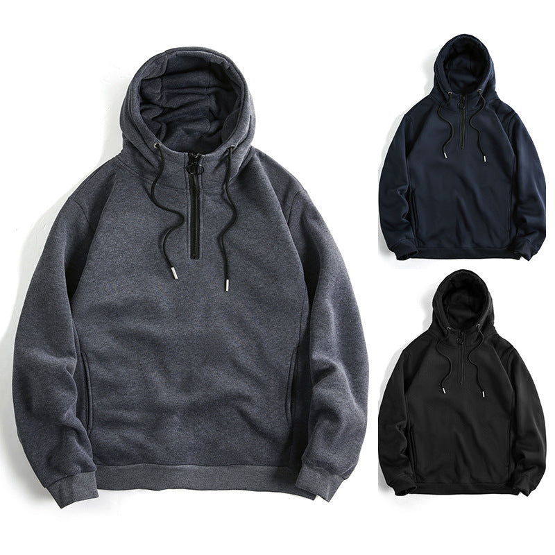 Damen Modischer Kapuzenpullover mit halbem Reißverschluss und weichem Innenfutter EB