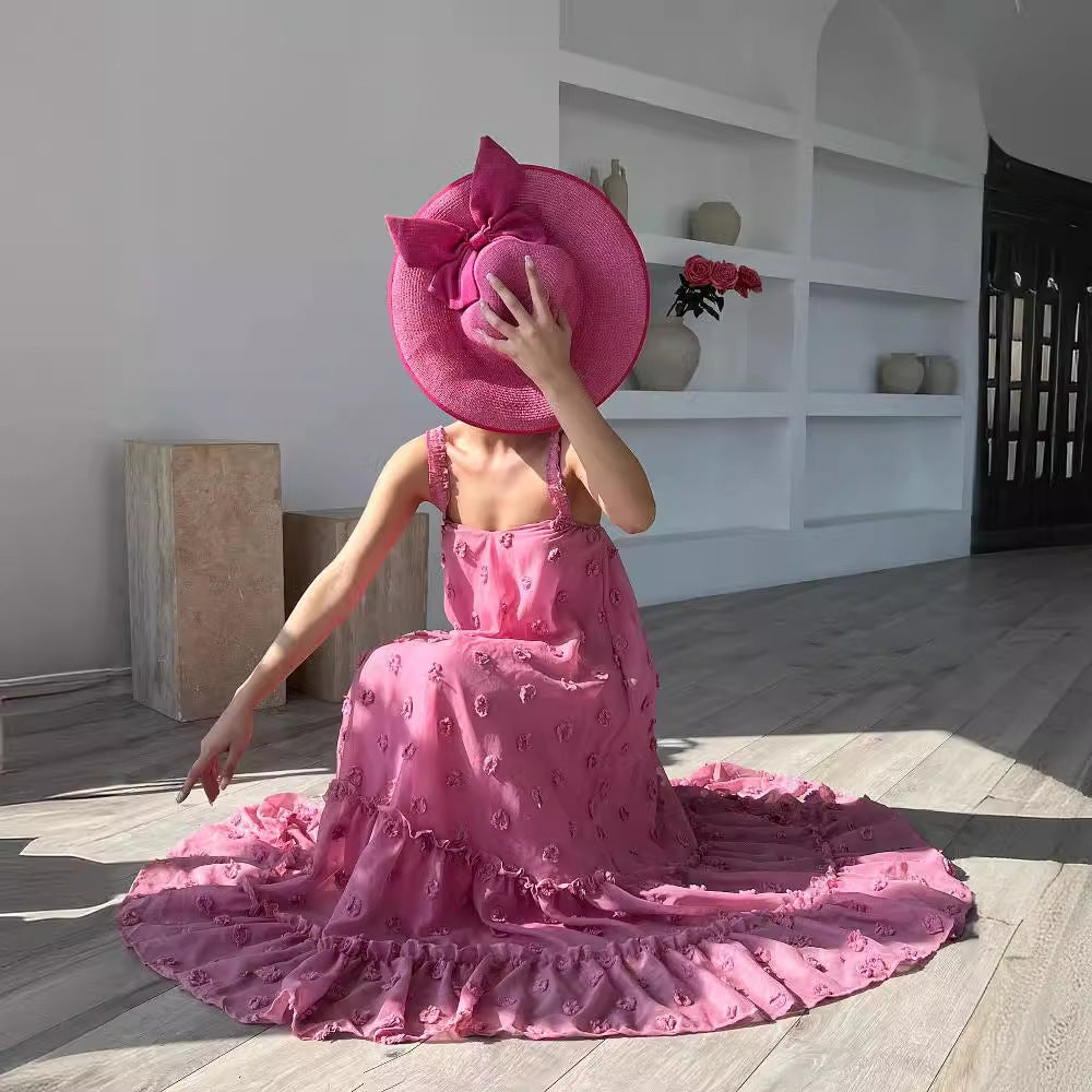Damen Sommerliches Maxikleid mit floralem Relief und voluminösem Saum EB