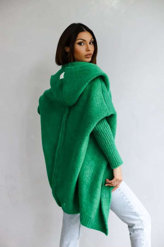 Damen kuschelige Strickjacke mit Kapuze und offenem Schnitt EB