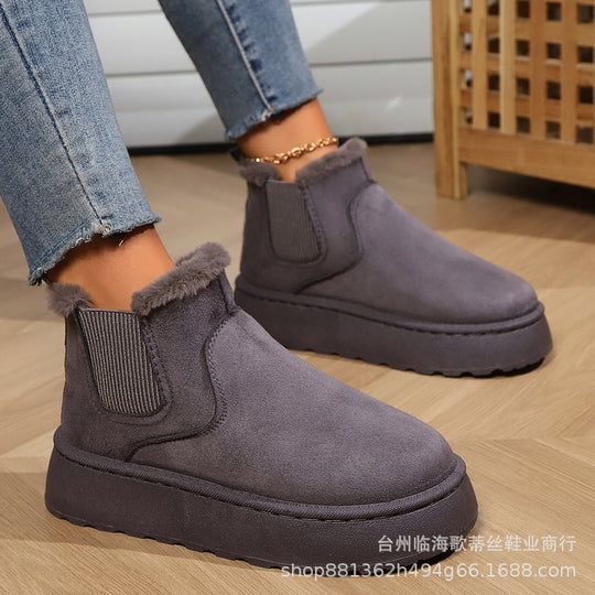 Damen gefütterte Chelsea-Stiefelette mit Keilplattform, Faux-Suede & Teddyfutter EB