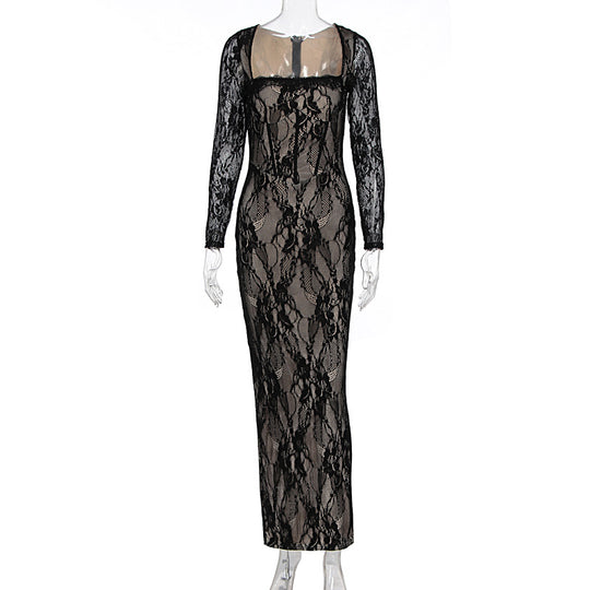 Damen Spitzenmaxikleid mit durchscheinenden Einsätzen EB