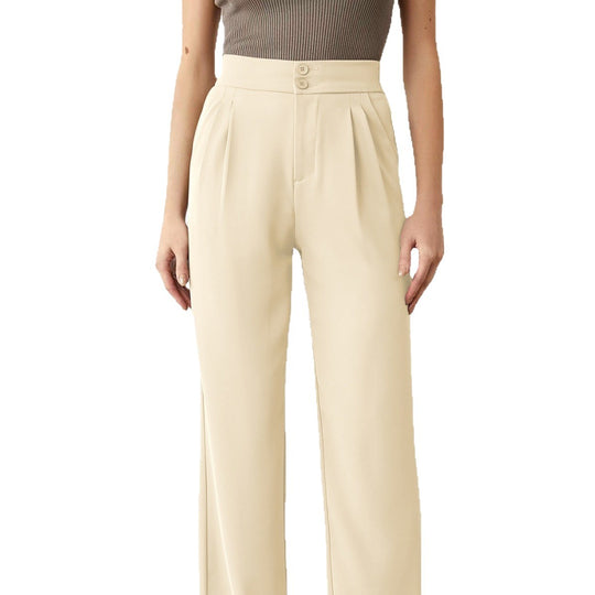 Damen elegante weite Stoffhose mit Bundfalten und hohem Taillenbündchen EB