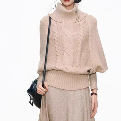 Damen Strickkleid mit voluminösen Ärmeln und elegantem Rollkragen EB