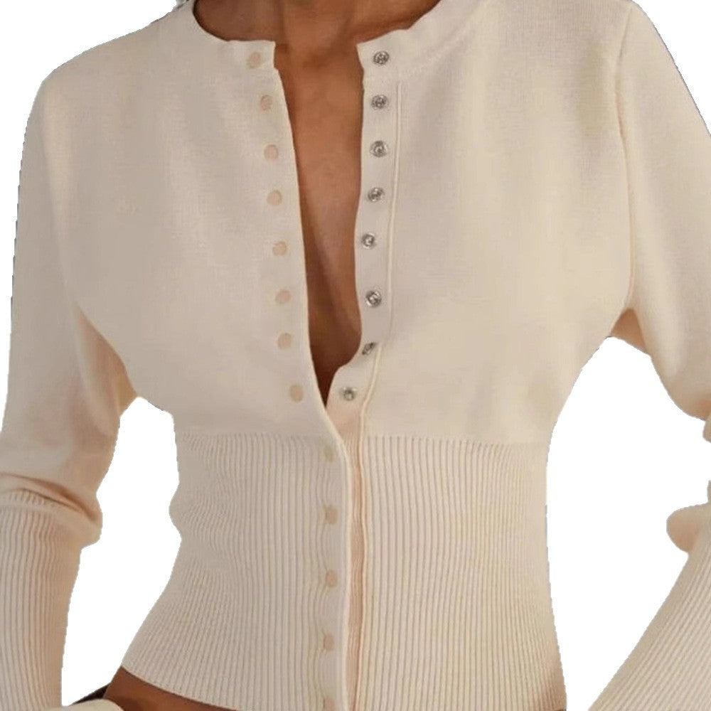 Damen Lässige Strickjacke mit Knopfdetails und voluminösen Ärmeln EB