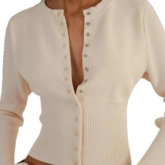 Damen Lässige Strickjacke mit Knopfdetails und voluminösen Ärmeln EB