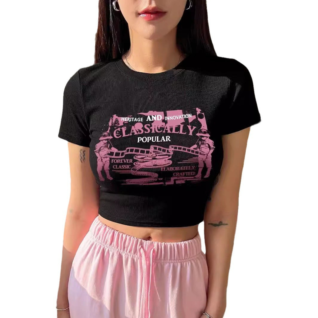Damen Crop-T-Shirt mit kreativem Schriftzug EB