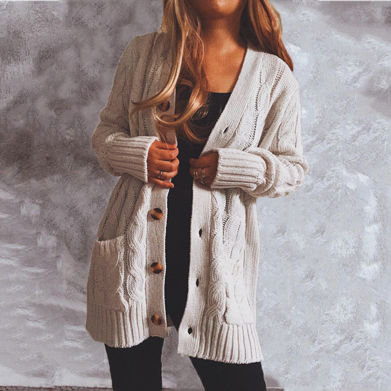 Damen Grobstrickjacke mit eleganten Knopfdetails und lässigem Schnitt EB