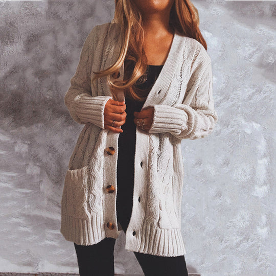 Damen Grobstrickjacke mit eleganten Knopfdetails und lässigem Schnitt EB