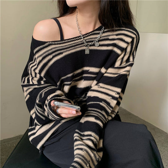 Damen Strickpullover mit elegantem Streifenmuster und lässigem Schnitt EB