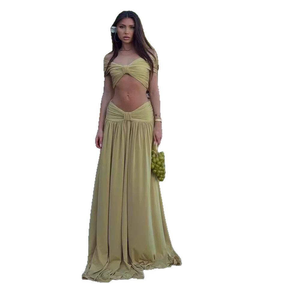 Damen Edles Strandkleid mit Wickeloberteil und fließendem Saum EB