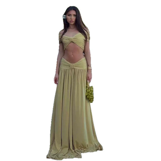 Damen Edles Strandkleid mit Wickeloberteil und fließendem Saum EB