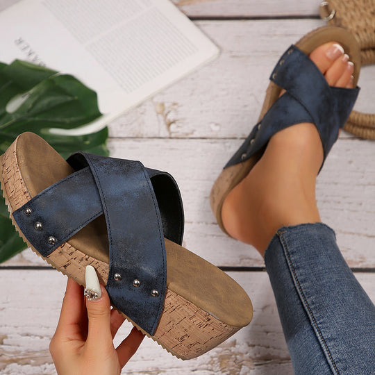 Damen Wedge-Sandalen mit komfortabler Fußbett und elegante Riemen EB