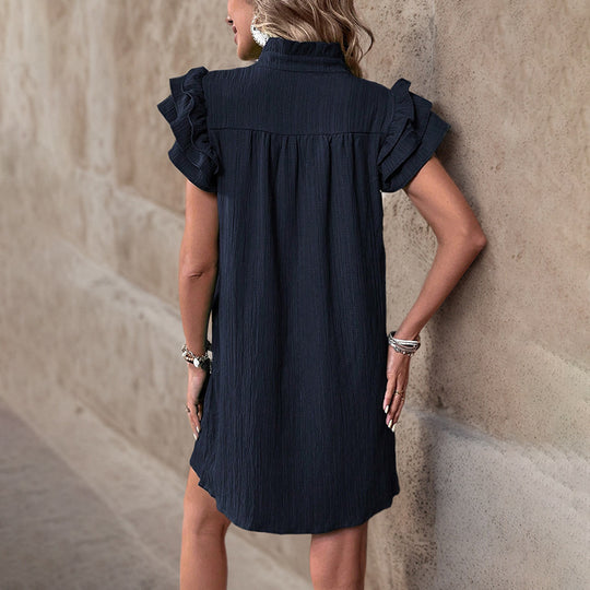 Damen Sommerliches Tunika-Kleid mit Rüschenärmeln und lockerer Passform EB