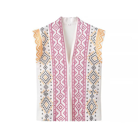 Damen modisches Hemdblusentop mit aufregendem geometrischem Print EB