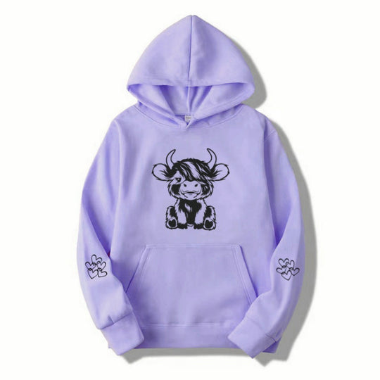 Damen Kapuzensweater mit entzückendem Kuhmotiv und praktischen Kängurutaschen EB