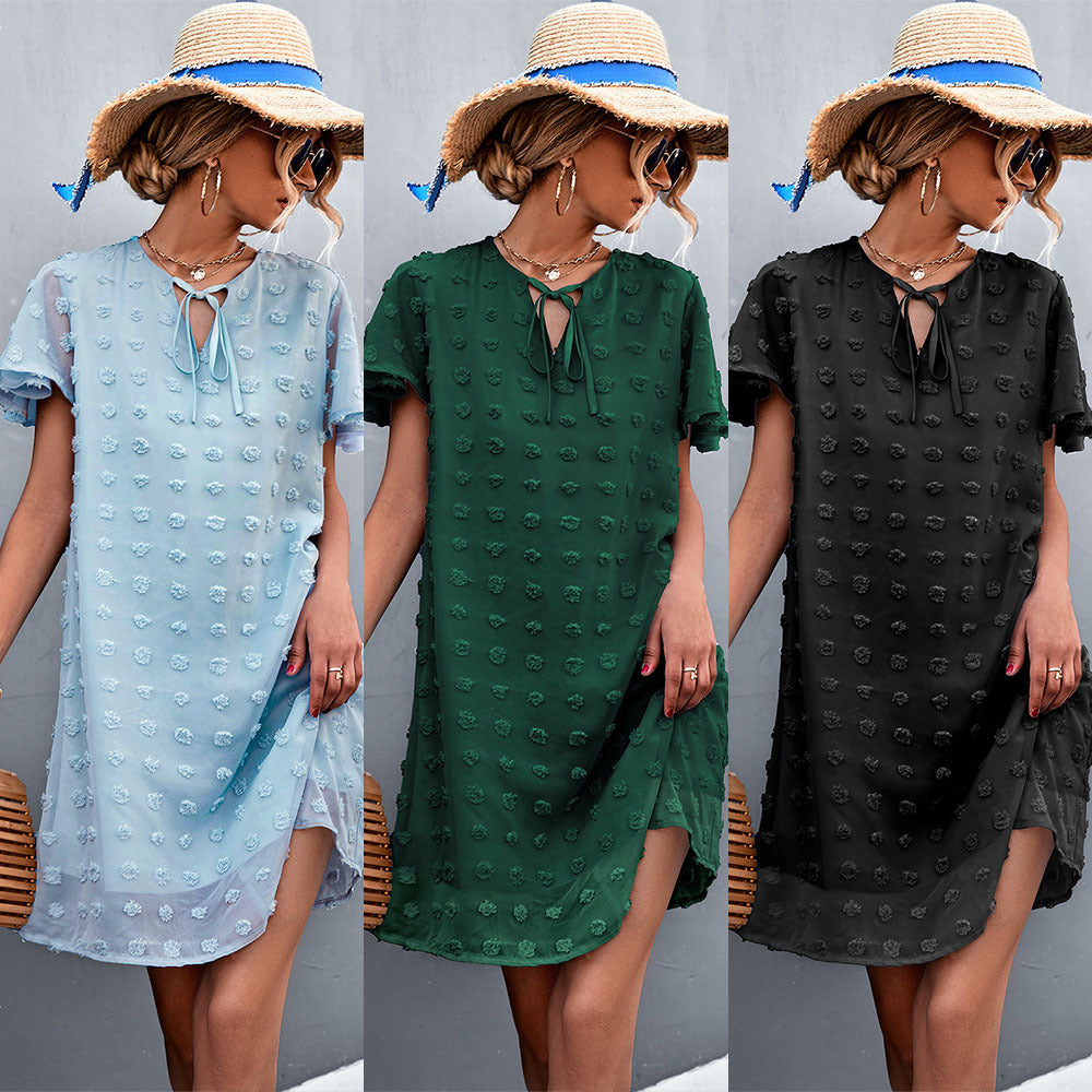 Damen Freizeitkleid mit luftigen Puffärmeln und Rüschenakzenten EB