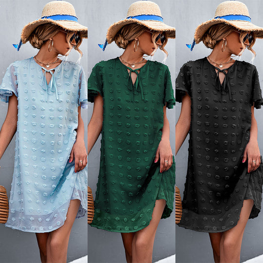Damen Freizeitkleid mit luftigen Puffärmeln und Rüschenakzenten EB