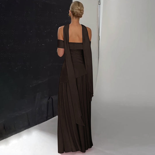 Damen Maxikleid mit schulterfreiem Design und seitlichem Schlitz EB