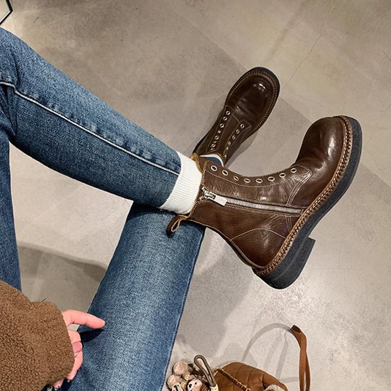 Damen Biker-Stiefel mit modischem Reißverschluss und robustem Profil EB