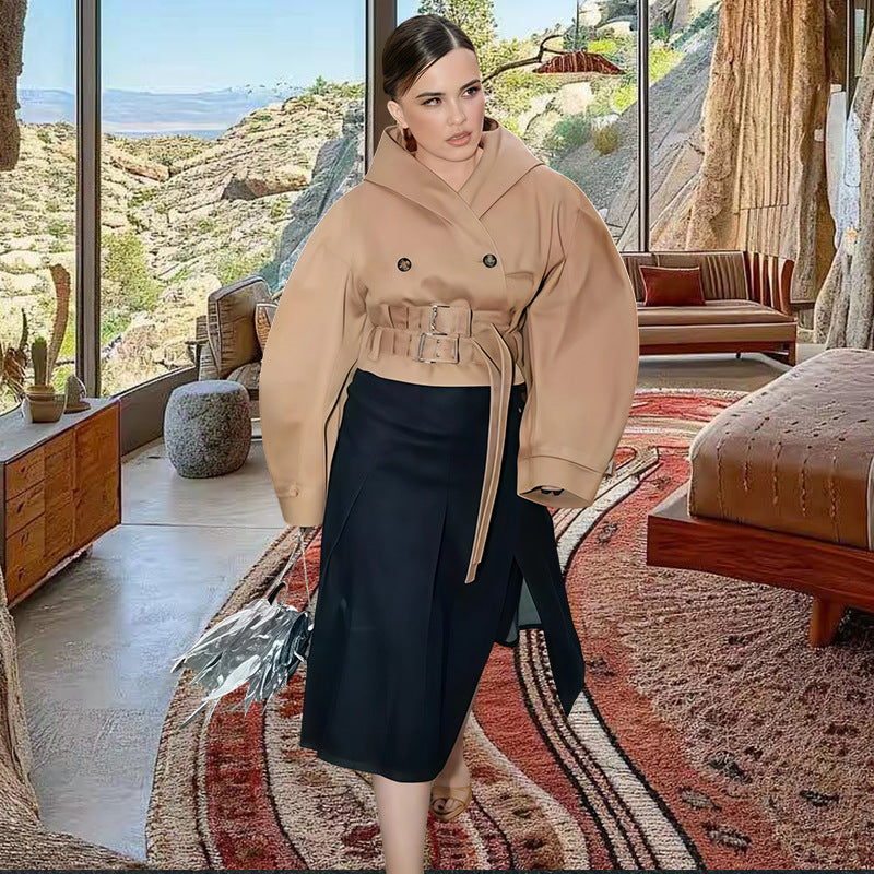 Damen Innovative Utility-Jacke mit weit geschnittenen Ärmeln und Gürtel EB
