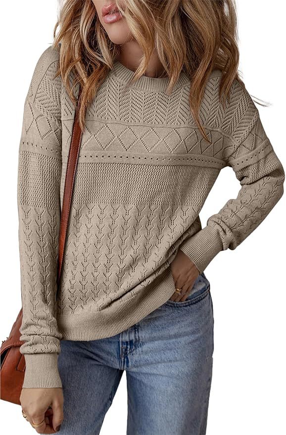 Damen Strickpullover mit strukturiertem Muster und Rundhalsausschnitt EB
