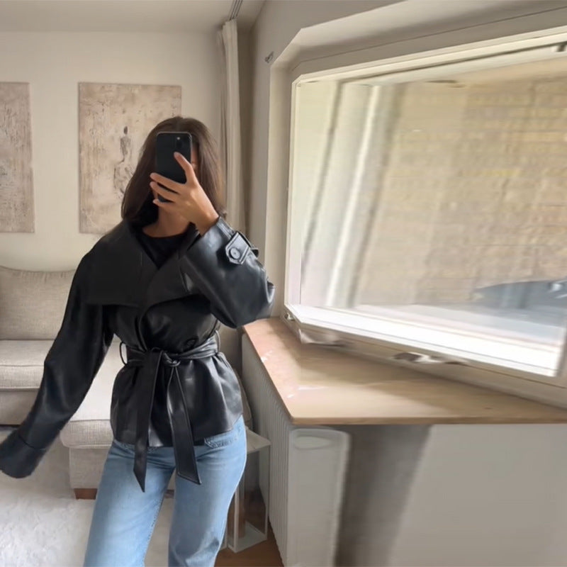 Damen Modische Cropped jacke mit doppelter Knopfleiste und breitem Kragen EB