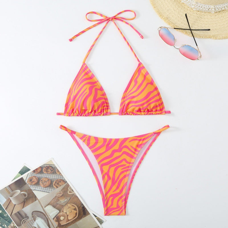 Damen Triangel-Bikini mit verspieltem floralem Design und verstellbaren Trägern EB