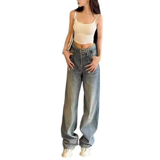 Damen Weite Denim-Hose mit hohem Bund und modernem Schnitt EB