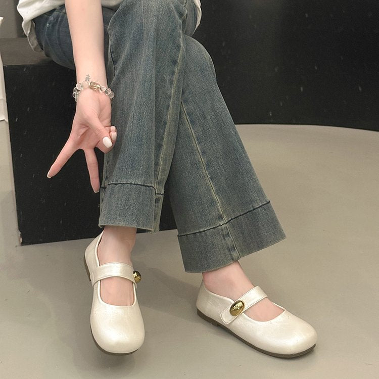 Damen elegante Mary Jane Ballerinas mit dekorativem Knopf EB