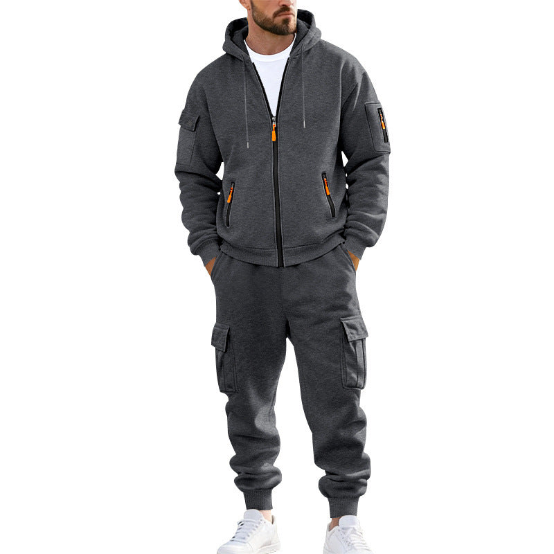 Herren nan urbanes Funktions-Cargo-Sweatset mit Kapuzenjacke, Reißverschlusstaschen und konisch zulaufender Cargo-Jogger EB