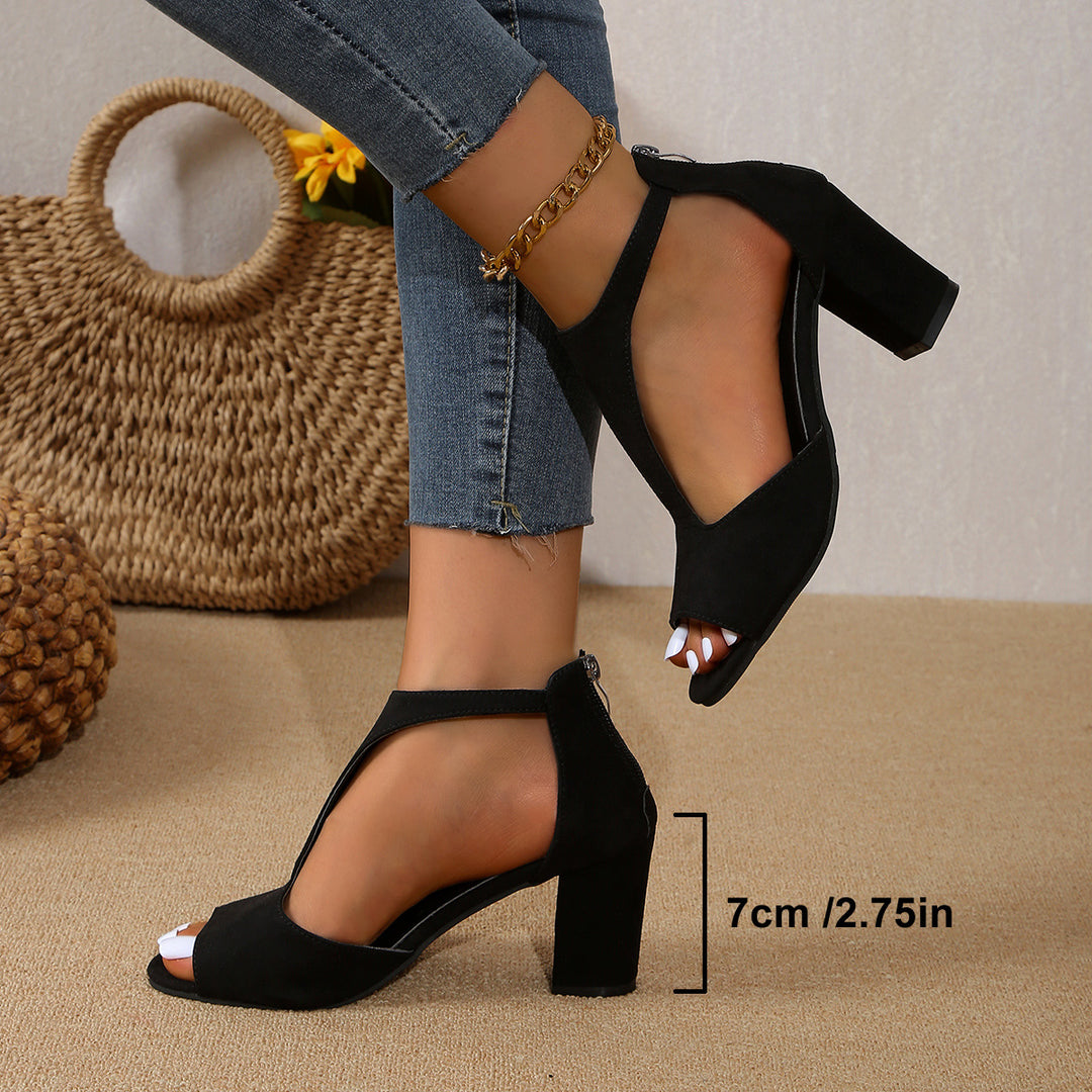 Damen Offene High Heels mit elegantem Riemendesign und komfortablem Blockabsatz EB