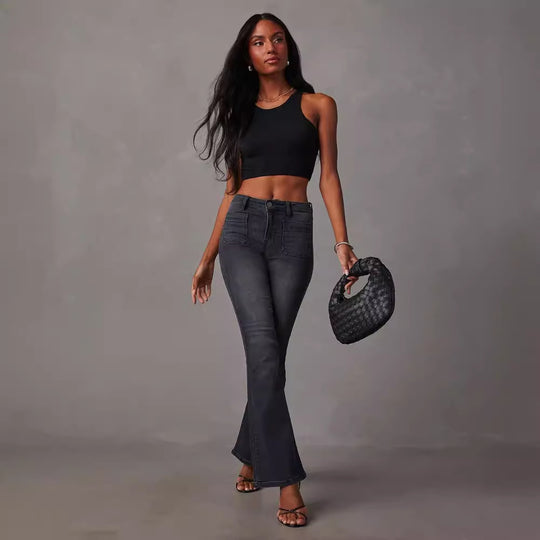 Damen Flared Jeans mit hohem Bund und strukturiertem Denim EB