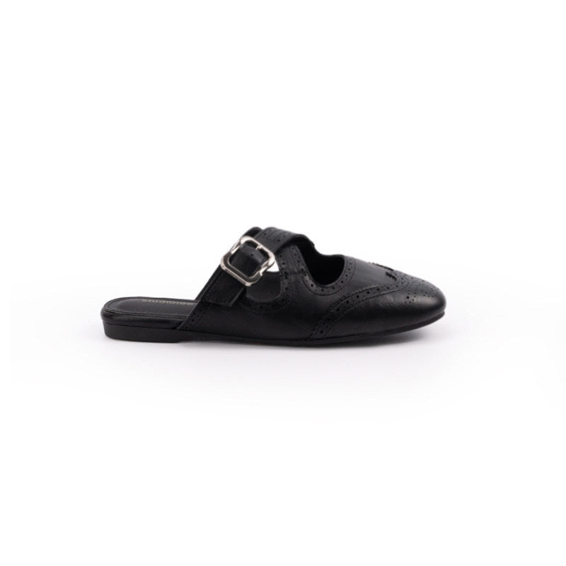 Damen offene Mules mit modischem Riemen und eleganter Perforation EB