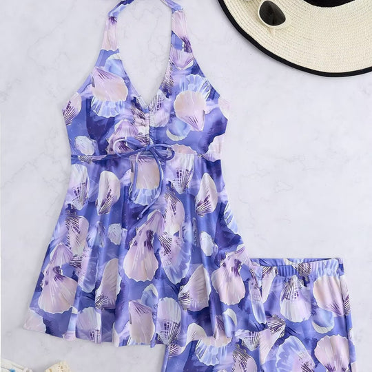 Damen Tankini-Set mit romantischem floralen Design und verstellbarem Oberteil EB