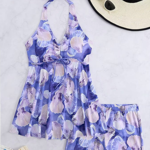 Damen Tankini-Set mit romantischem floralen Design und verstellbarem Oberteil EB