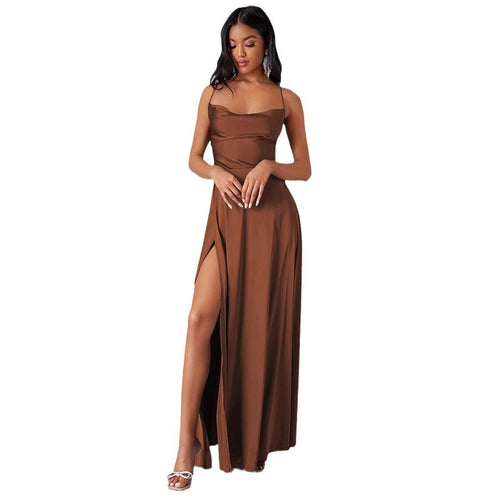 Damen Elegantes Maxikleid mit tiefem Ausschnitt und hochgradigem Schlitz EB