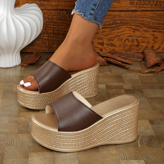 Damen modische Wedge Slides mit breitem Riemen und texturiertem Obermaterial EB