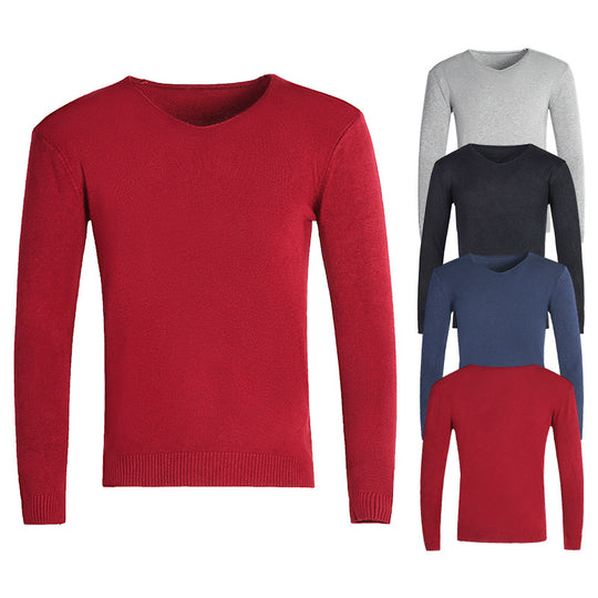 Herren nan feiner V-Ausschnitt-Pullover aus Baumwoll-Merino-Mix mit schmaler Silhouette EB