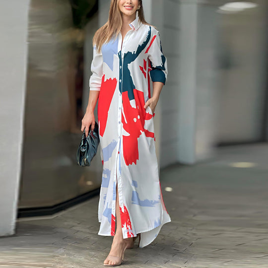 Damen Maxi-Hemdrobe mit buntem Kunstdesign EB