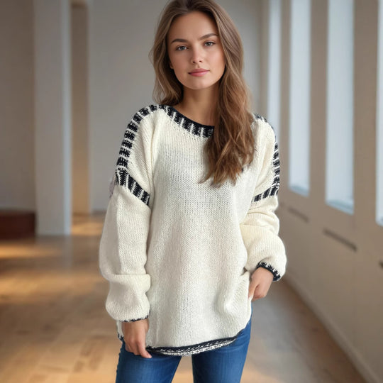 Damen lässiger Oversized-Pullover mit modischem Streifenmuster und strukturiertem Design EB
