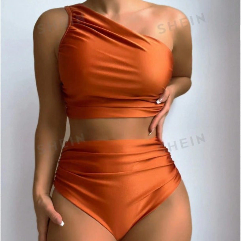 Damen Bikini-Set mit elegantem asymmetrischen Oberteil und hohem Taillenslip EB