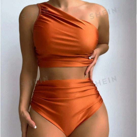 Damen Bikini-Set mit elegantem asymmetrischen Oberteil und hohem Taillenslip EB