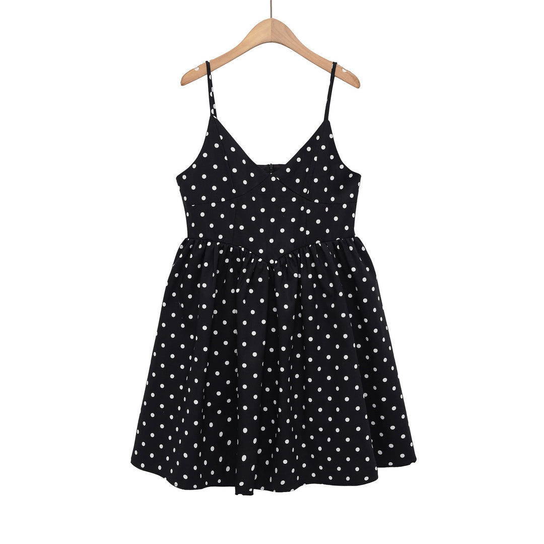 Damen Sommerliches Spaghettiträgerkleid mit verspieltem Punkte-Design und fließendem Schnitt EB